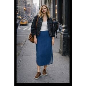 Frank & Eileen Donegal Unforgettable Midi Skirt Blue Wash Denim Minimal Sz 8